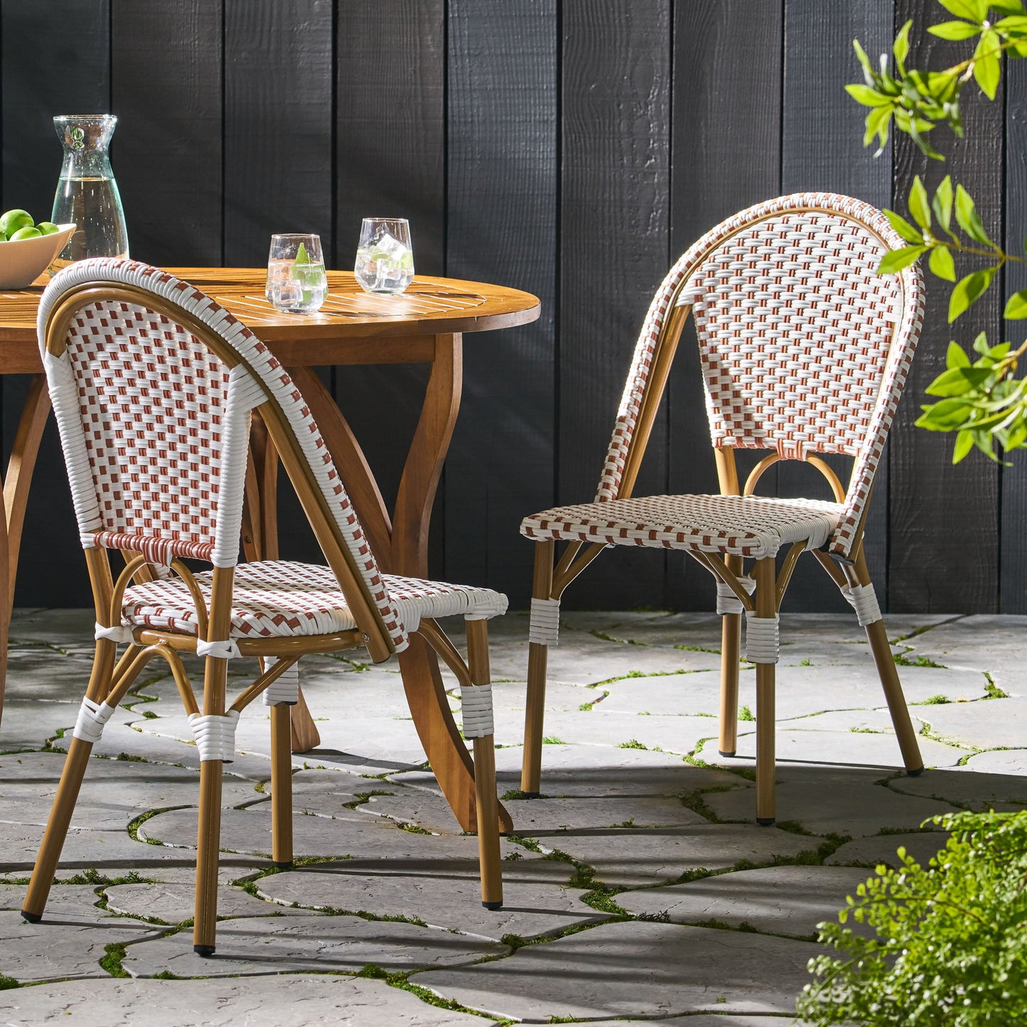 Outdoor Rattan And Aluminum French Bistro Chairs Set Noble House