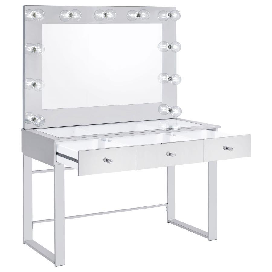 Umbridge - 3-Drawer Vanity Set With Lighting - Chrome And White CoasterEssence