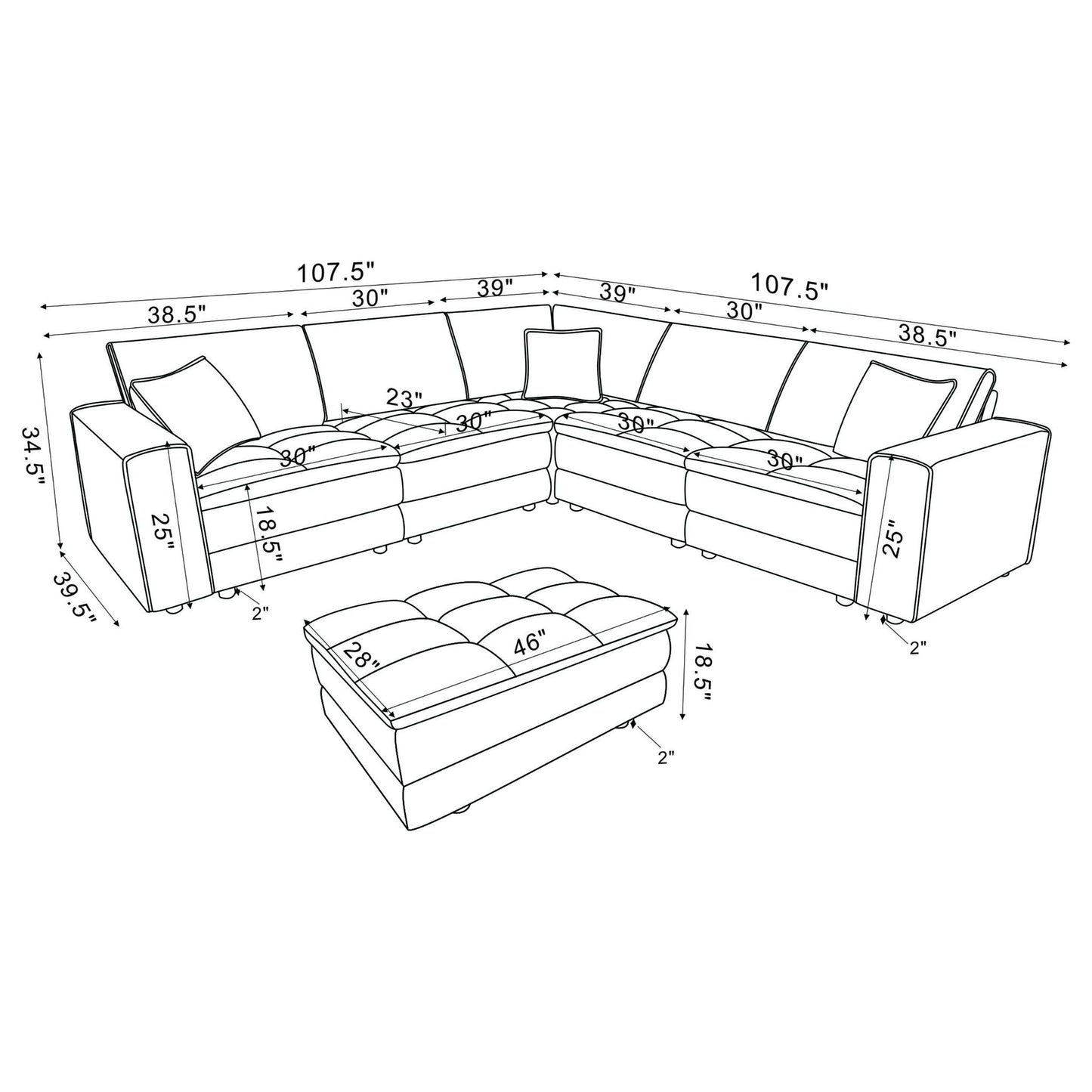 Azure - 6 Piece Upholstered Modular Sectional Sofa - Blue Furniture Max
