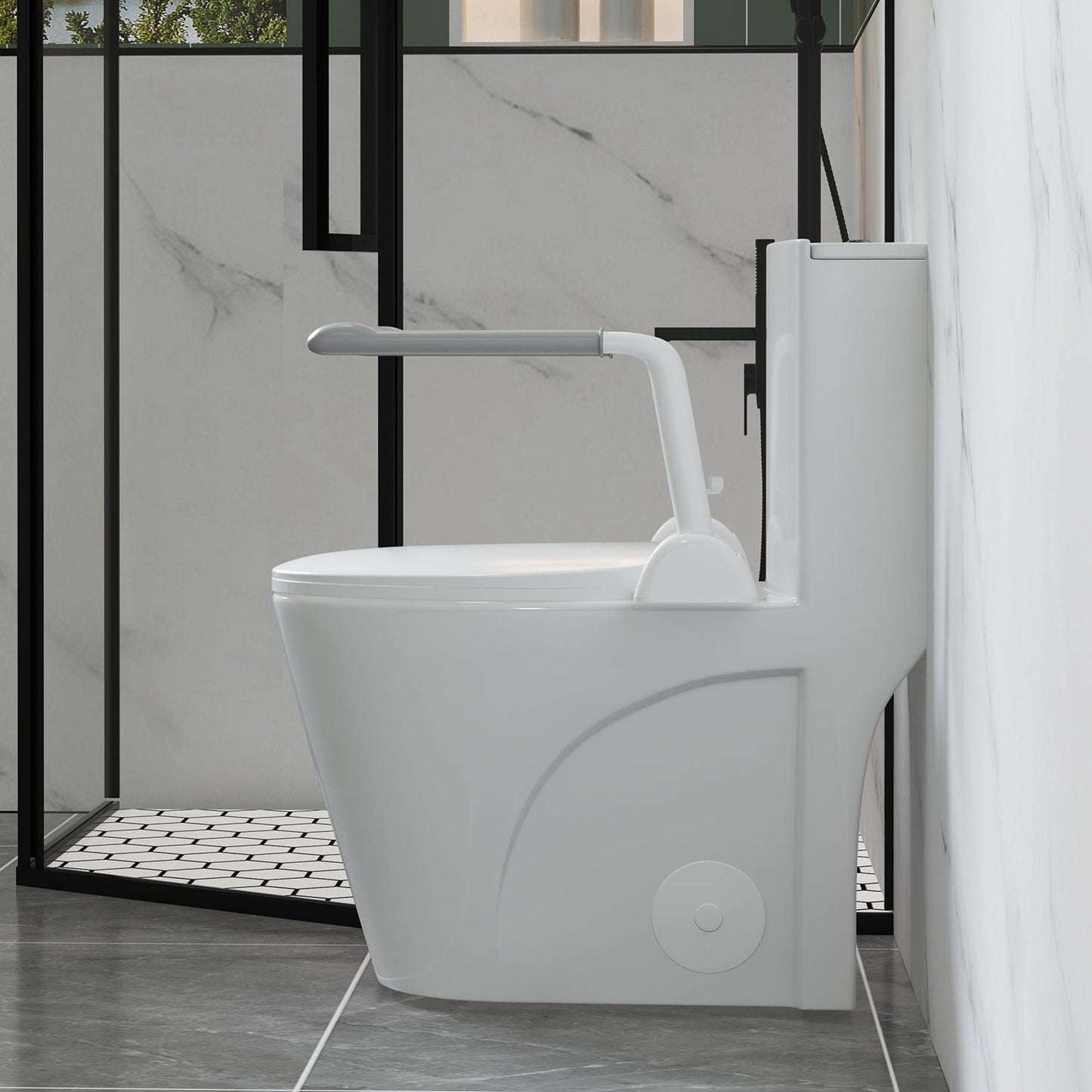 Upgraded Design Armrest, With Glossy Gw 007 1 Piece Toilet With Tornado Flush, Soft Close Seat, Dual Flush Map 1000G, Comfort Chair Seat - Gloss White Daily Nest