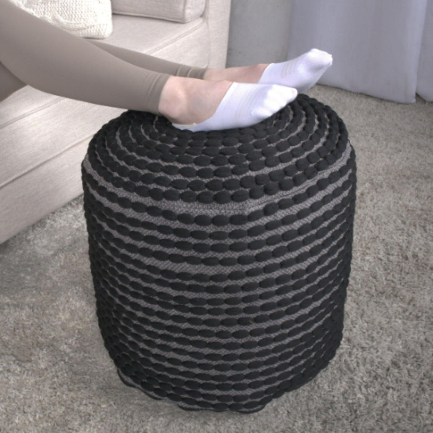 River - Handcrafted Cylindrical Pouf Water Resistant Fabric Home Essentials