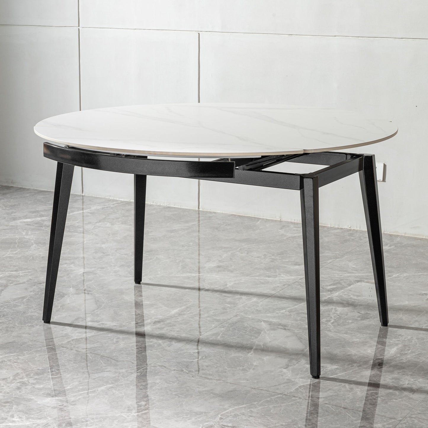 Modern Extendable Round Dining Table With Sintered Stone Top - White / Black Home Essentials