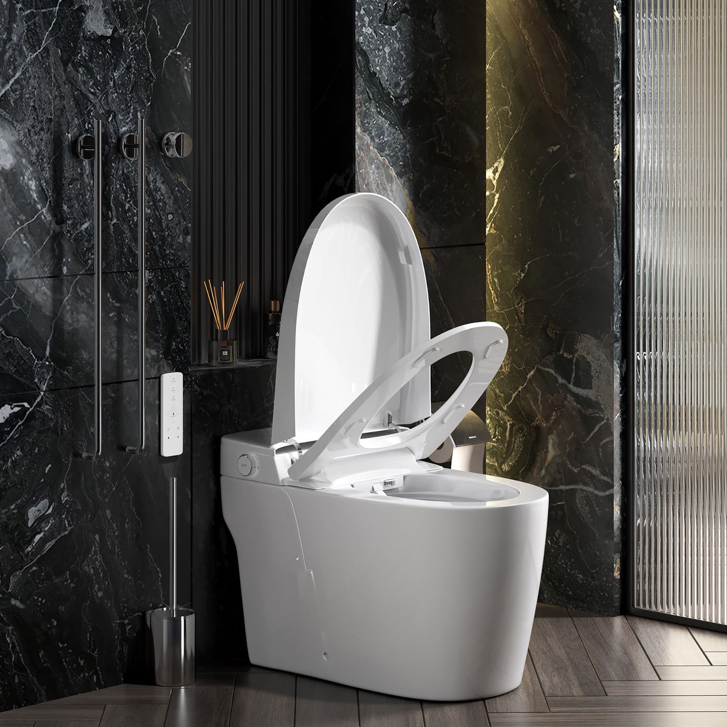 Smart 1 Piece Bidet Toilet With Warm Air Dryer Heated Seat LED Night Light Auto Open / Close - White Daily Nest