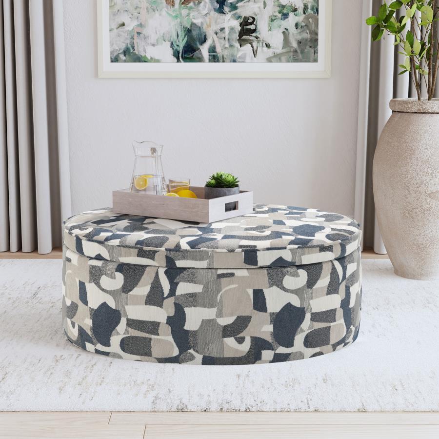 Tomkins - Oval Upholstered Storage Ottoman - Indigo Blue Coaster Fine Furniture