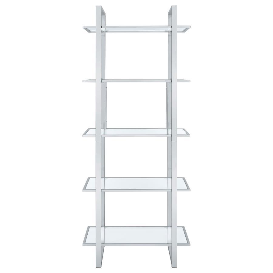 Hartford - 5-Shelf Glass Bookshelf - Chrome CoasterEssence