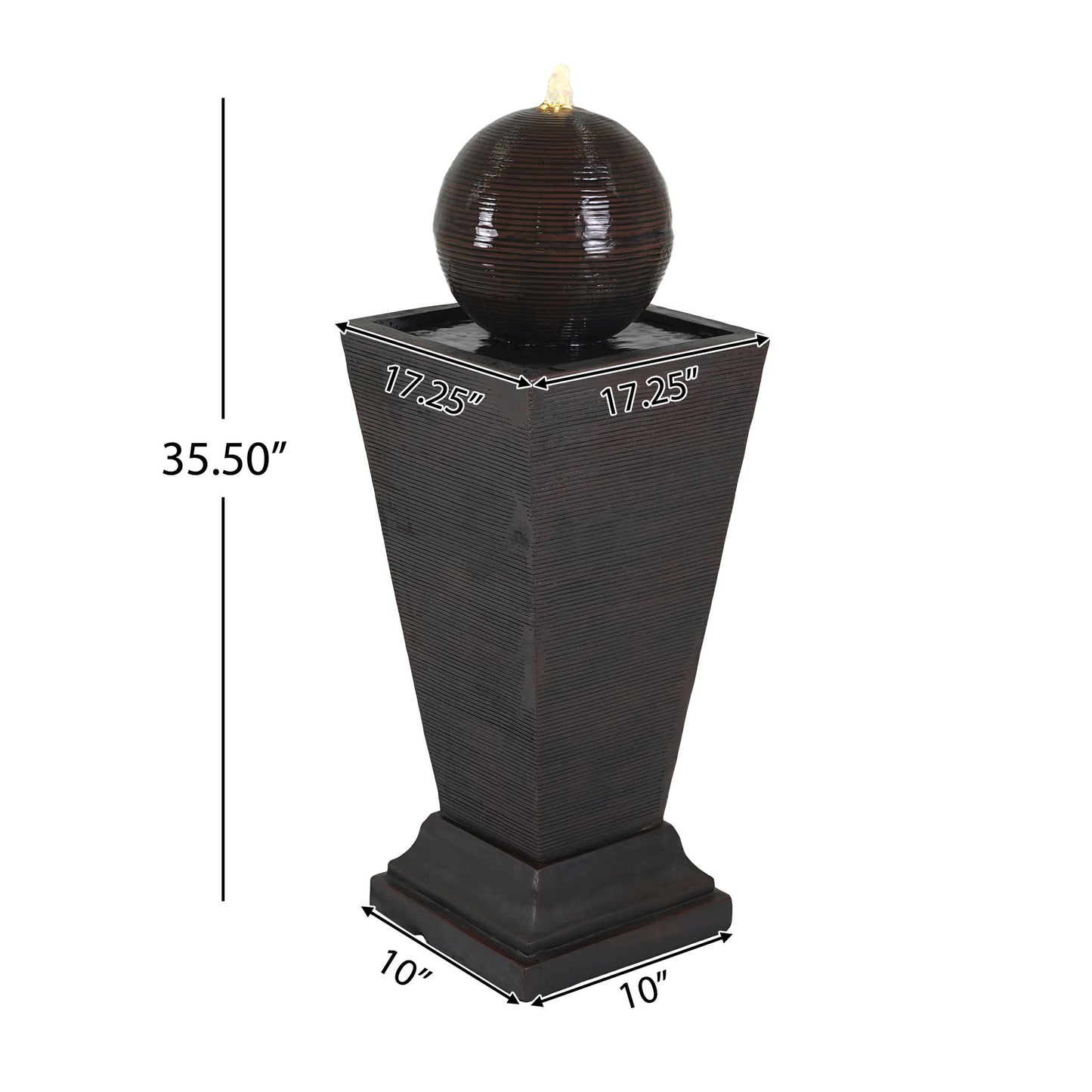 35.5" Tall Column Fountain With LED Lights, Retro Outdoor Decor, Weather Resistant Feature - Dark Brown Noble House