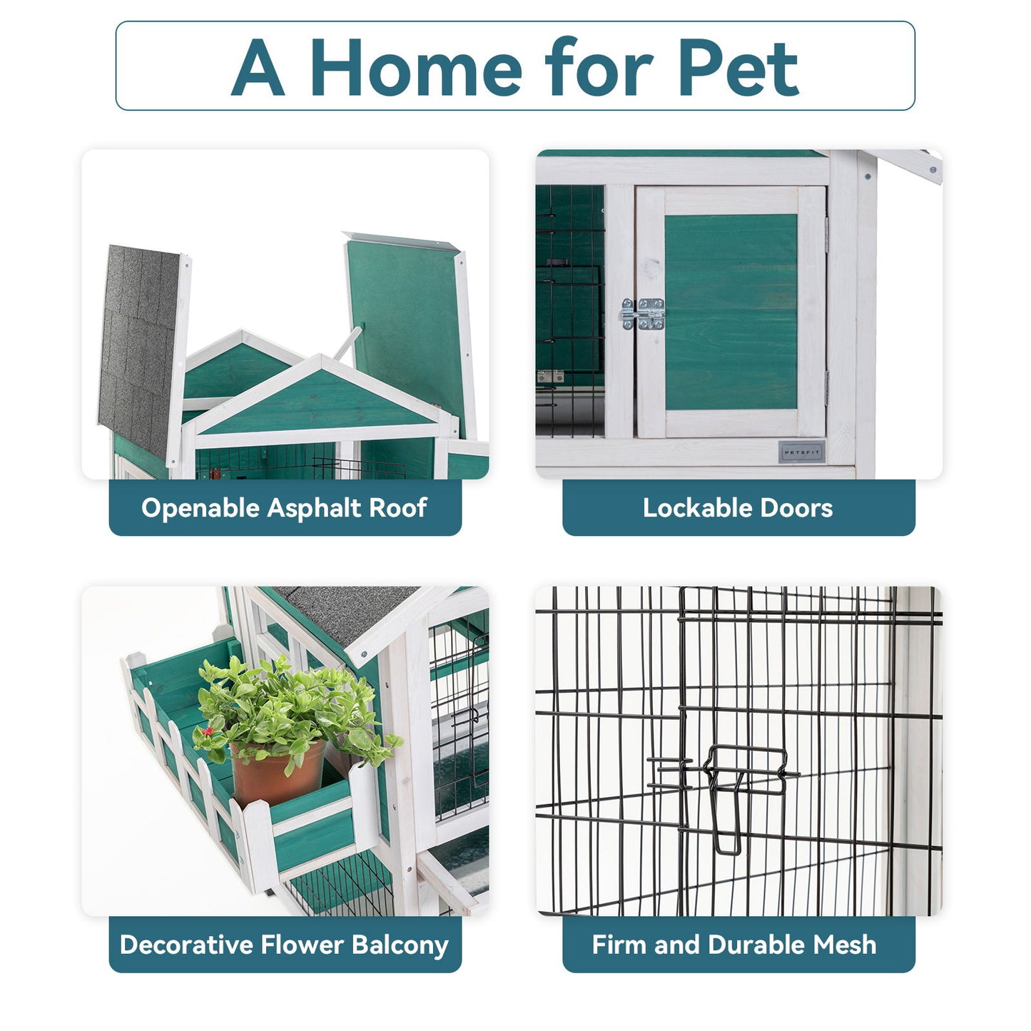 2 Story Wooden Rabbit Hutch Outdoor Indoor Bunny Cage Pull Out Tray, Waterproof Roof - Green Daily Nest