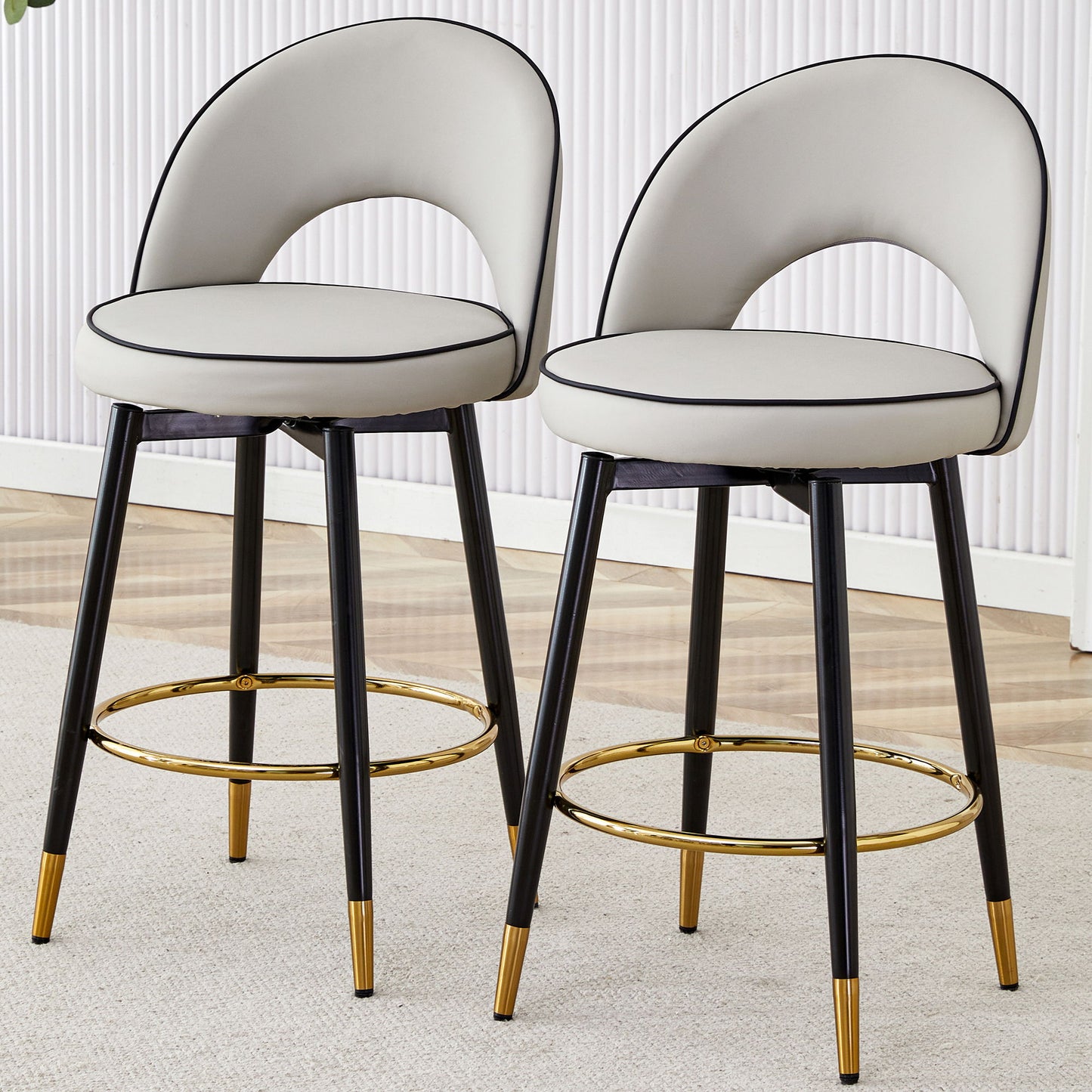 Modern Upholstered 360° Rotatable Bar Chair With Metal Legs For Dining Room (Set of 2) Home Essentials