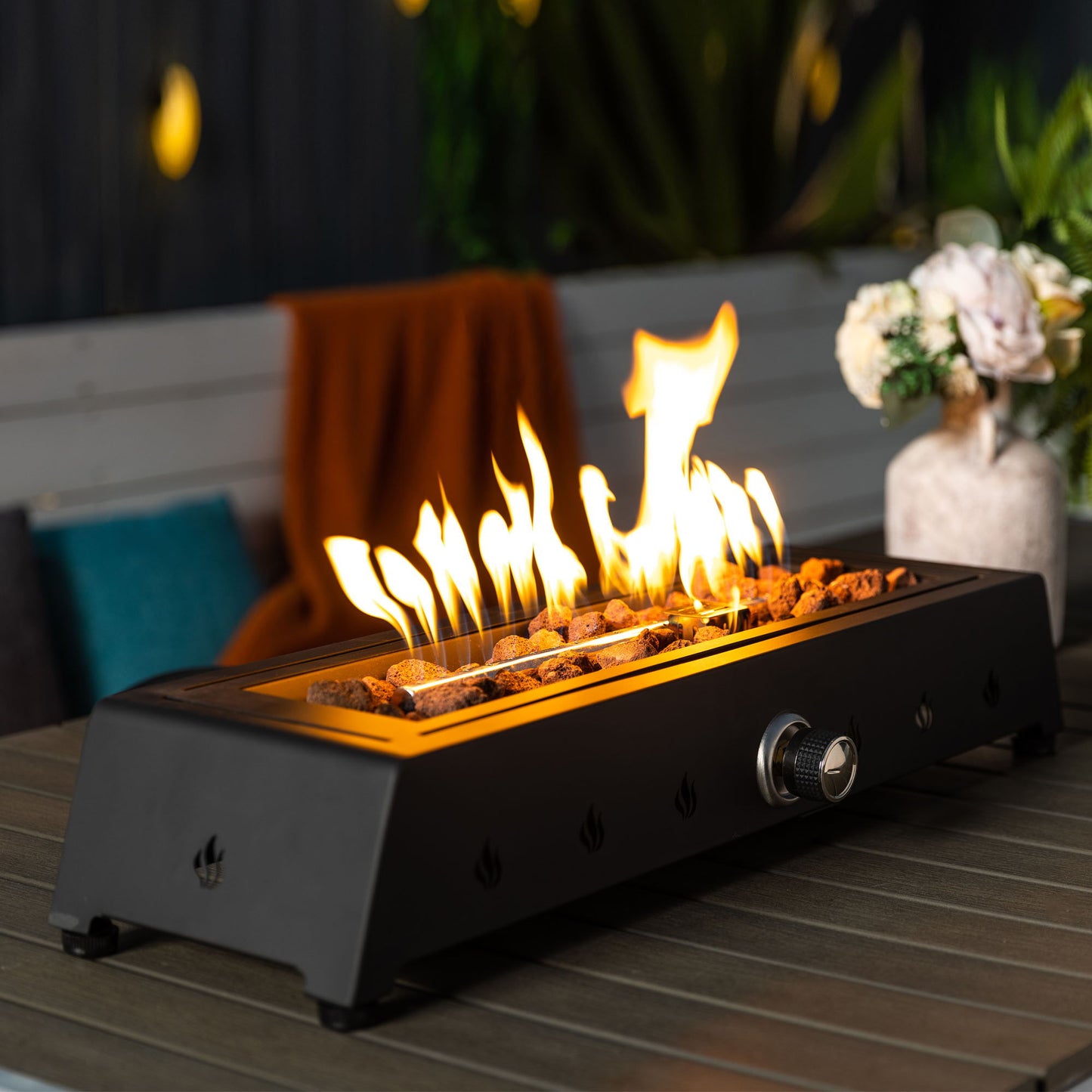 28" Tabletop Fire Pit, Propane Gas Fire Pit With Quick Connect Joint, Glass Wind Guard And Lava Rock, Outdoor Portable Tabletop Fire Pit - Black Home Essentials