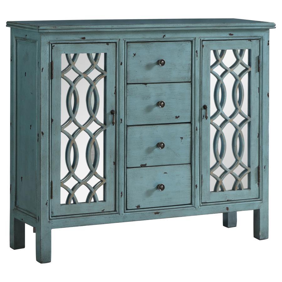 Rue - 4-Drawer Wood Trellis Accent Storage Cabinet - Blue CoasterEveryday