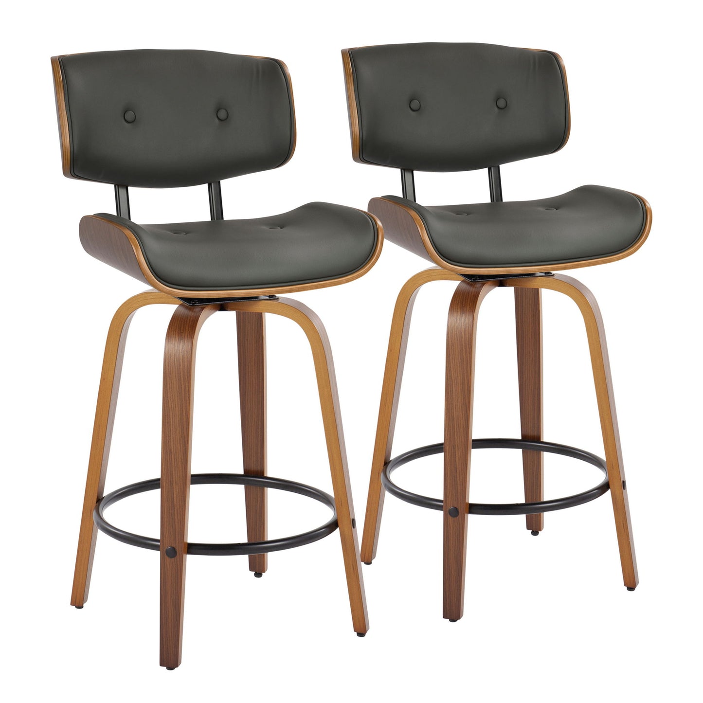 Lombardi - Mid-Century Modern Fixed Height Counter Stool With Swivel With Round Footrest (Set of 2) Lumi Source