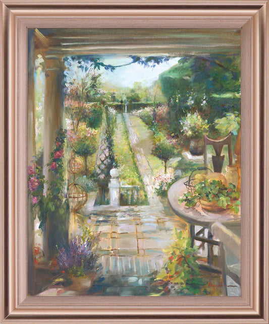 Sunlit Garden Retreat - 34" x 28" Framed Wall Art Classy Art