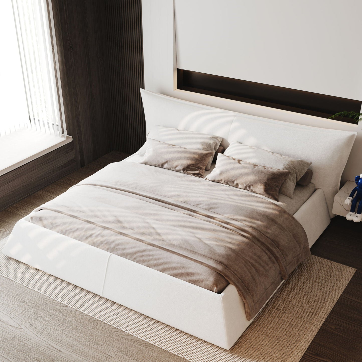 Upholstered Platform Bed With Special Shaped Velvet Headboard Home Essentials