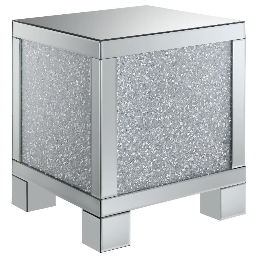 Gillian - Rectangular Mirrored Acrylic Side End Table - Silver CoasterElevations