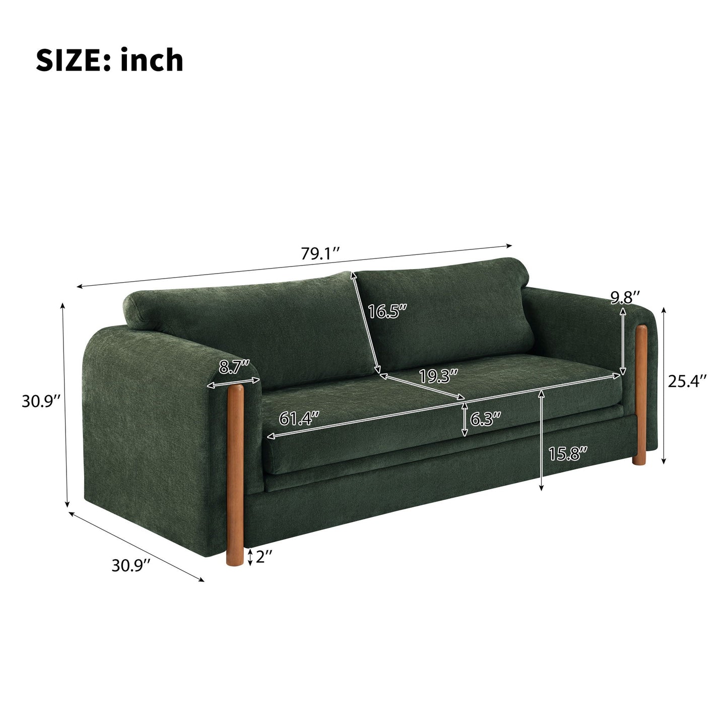 Modern 3 Seater Upholstered Couch Sofa For Living Room Noble House