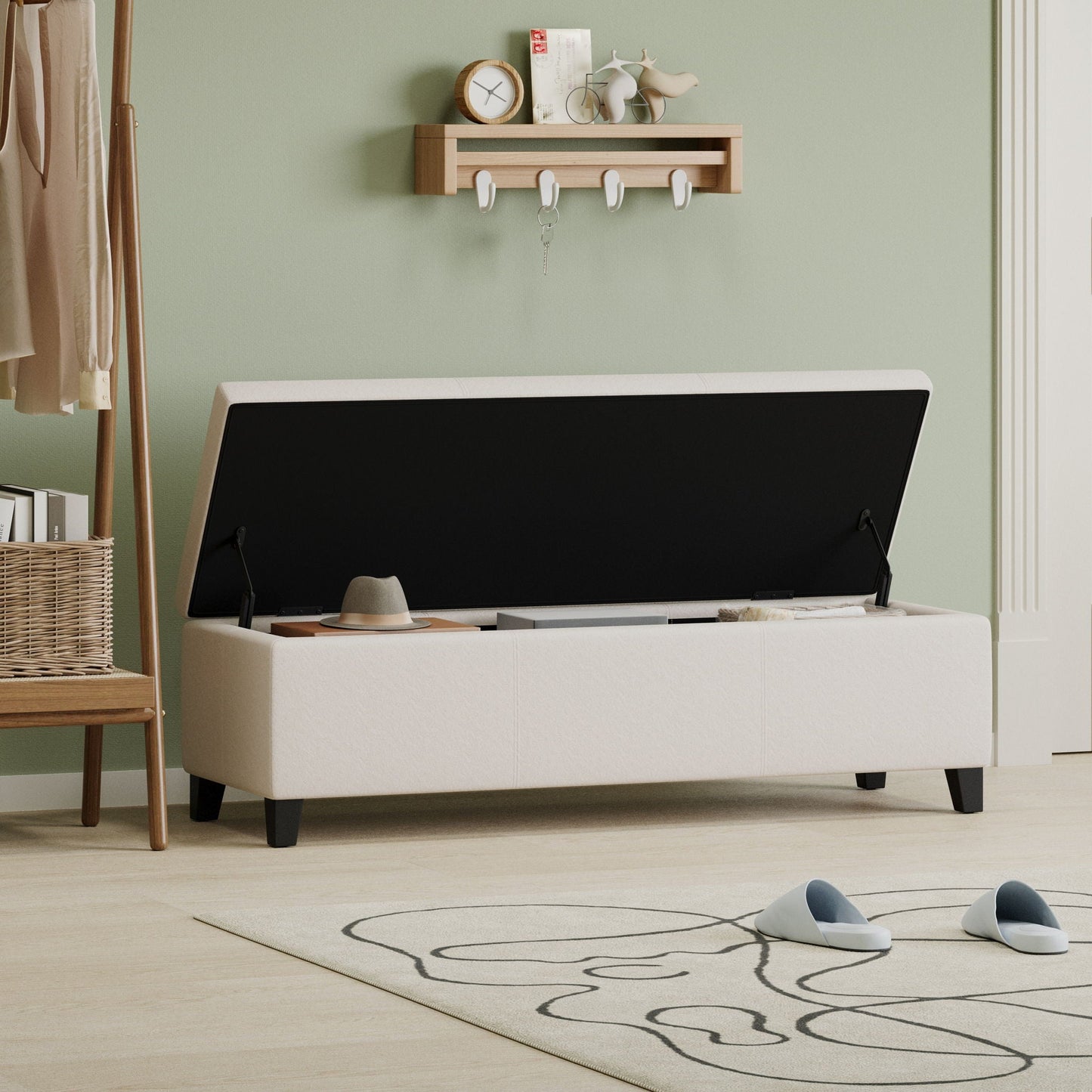 Storage Ottoman For Living Room, Bedroom - White Noble House