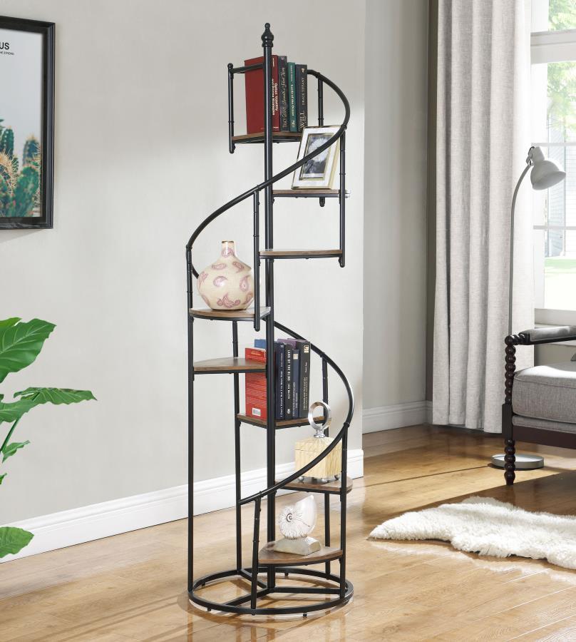 Roseglen - 8-Shelf Staircase Bookshelf - Rustic Brown CoasterEssence