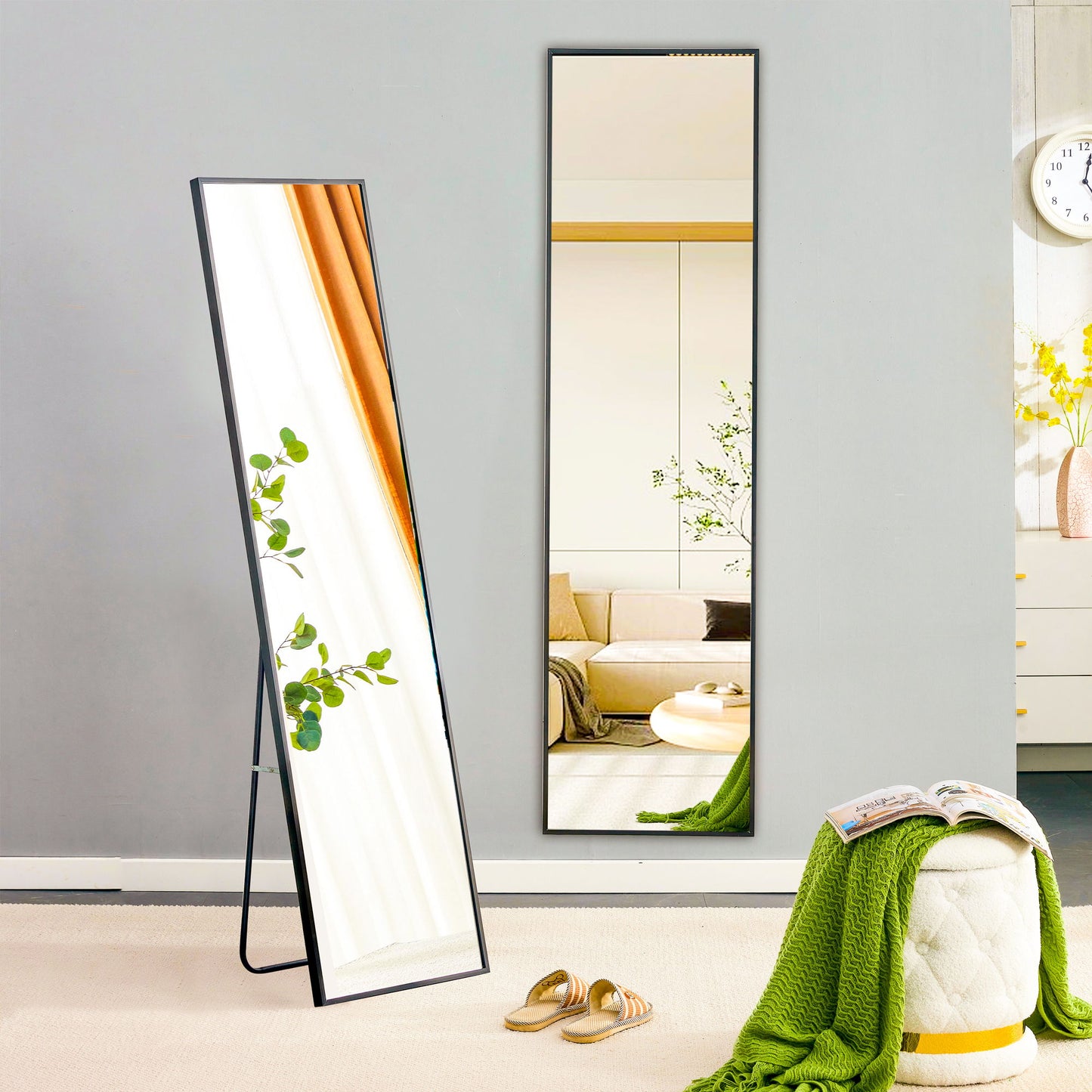 Aluminum Frame Minimalist Mirror, Bathroom Bedroom Wall Mirror, Elevating Contemporary Interiors, Can Be Wall Mounted Or Opened As A Standing Mirror - Black Daily Nest