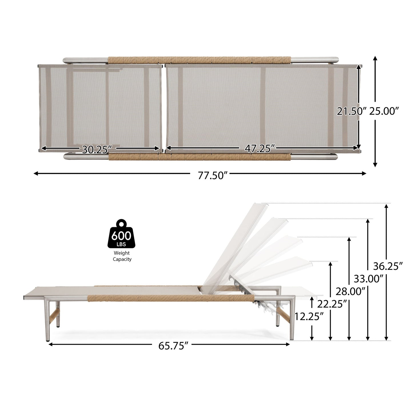 Hargrove - Outdoor Patio Aluminun Chaise Lounge, Outdoor Mesh Seat - Natural / Silver Noble House