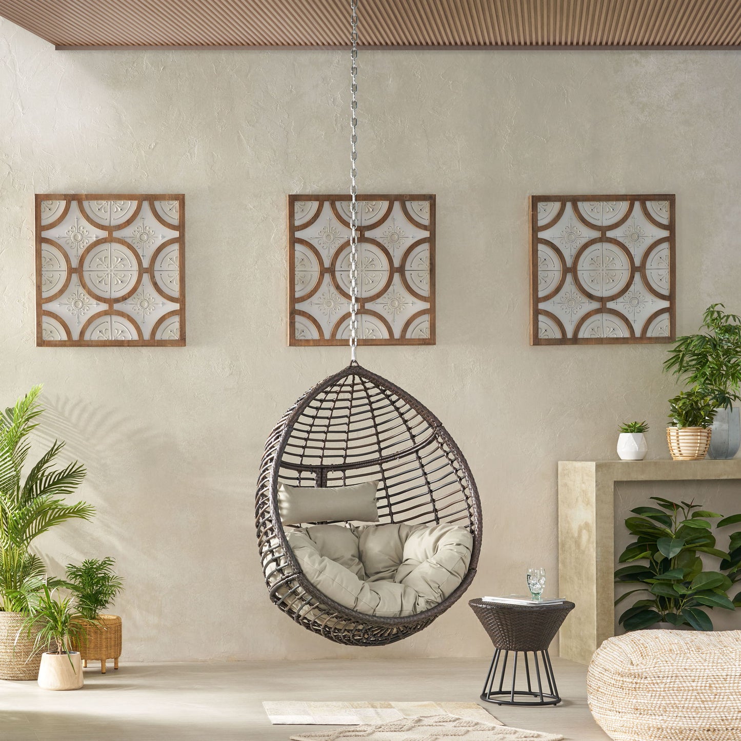 Morris Teardrop - Hanging Chair With Chain And Water Resistant Cushions Noble House