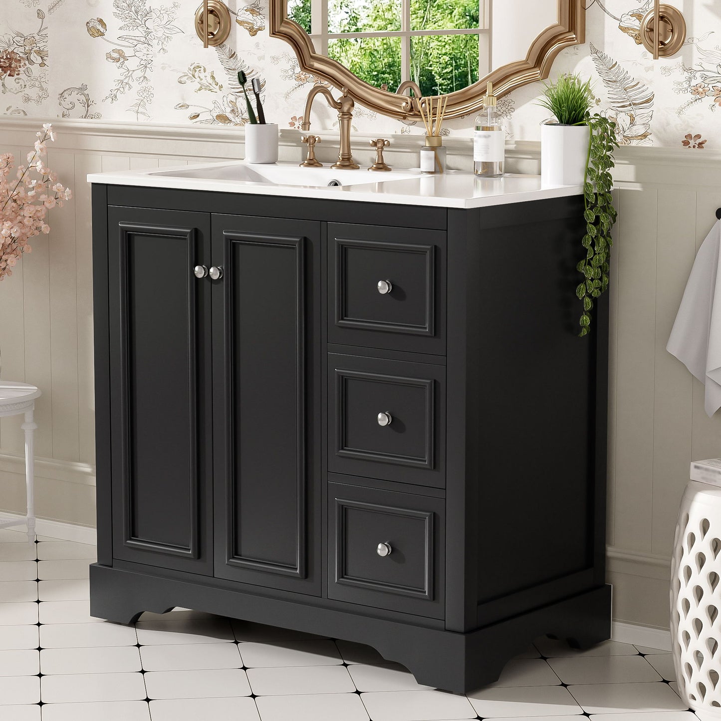 Bathroom Vanity With Sink, Soft-Close Doors, Adjustable U-Shelf, 3 Drawers Hearth and Haven