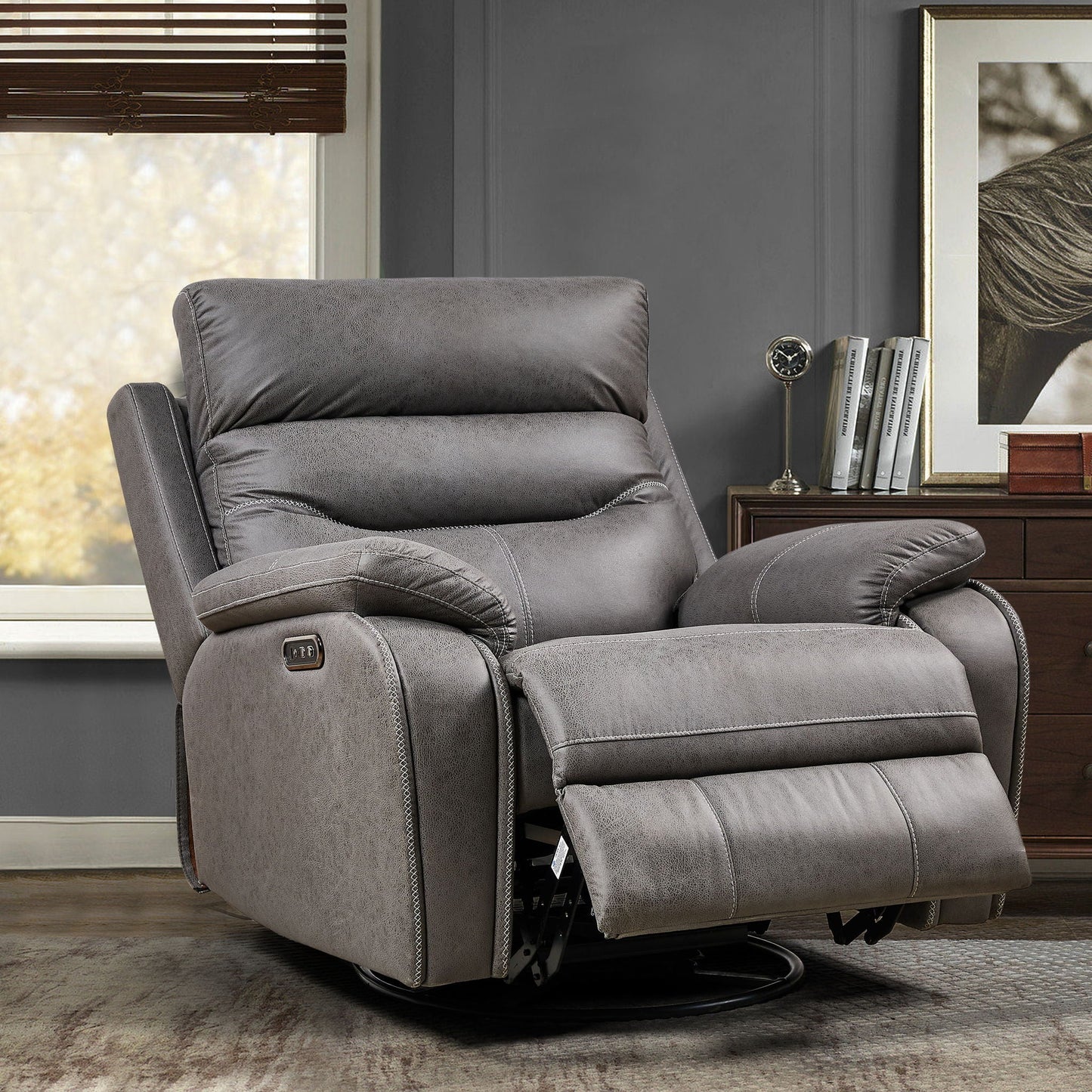 Dual Okin Motor Rocking And 240° Swivel Single Sofa Seat Recliner Chair Infinite Position, Head Rest With Power Function Refined Comfort