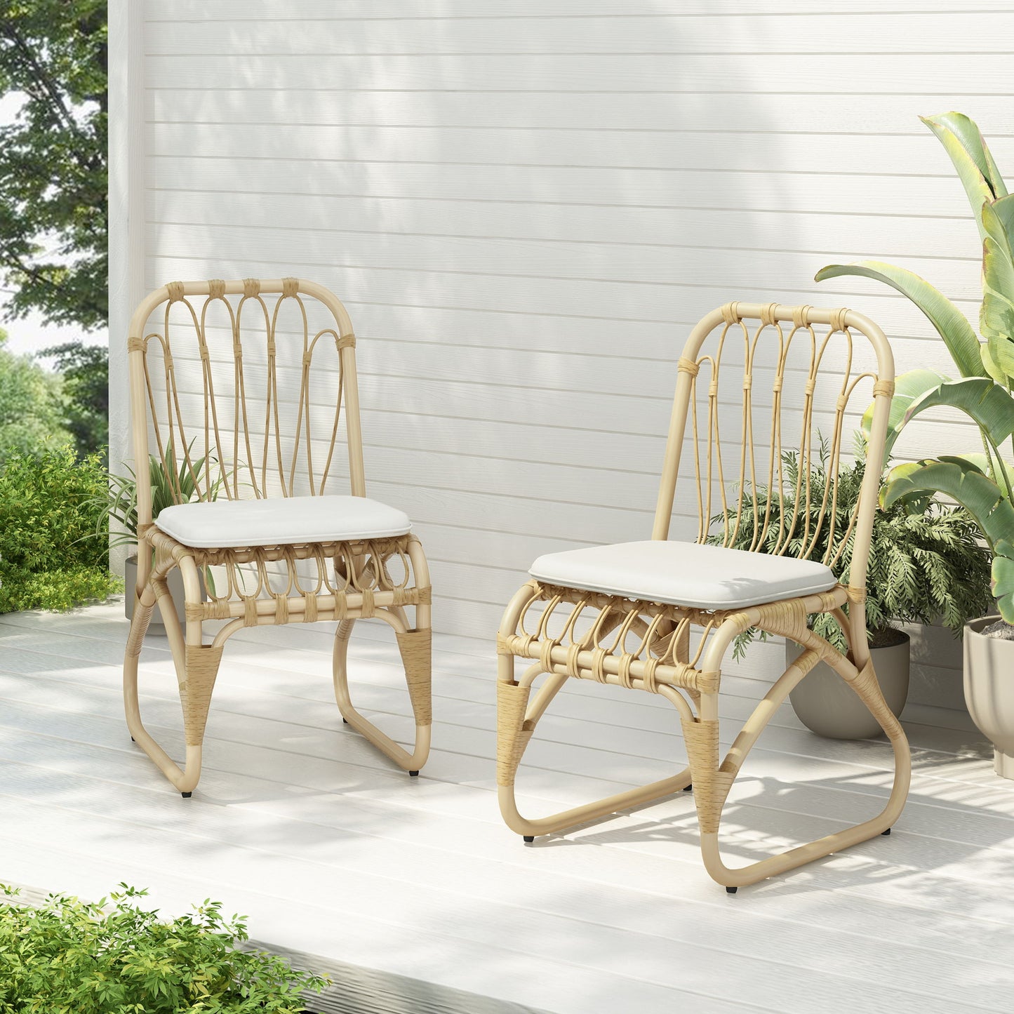 Outdoor Wicker Dining Chairs With Washable Cushion (Set of 2) Noble House