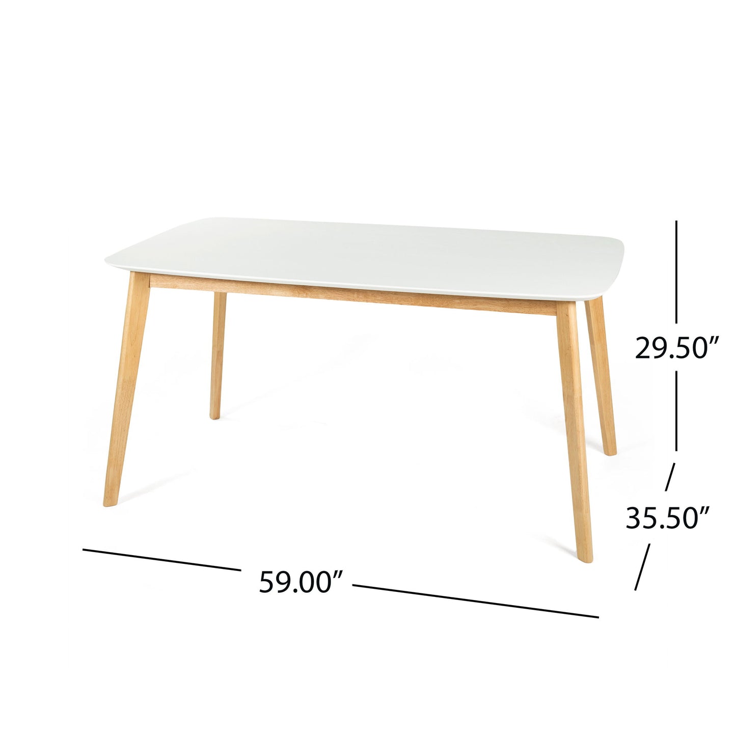 Dining Table With Splayed Rubberwood Legs & Faux Wood Tabletop, Mid Century Modern - White Oak Noble House