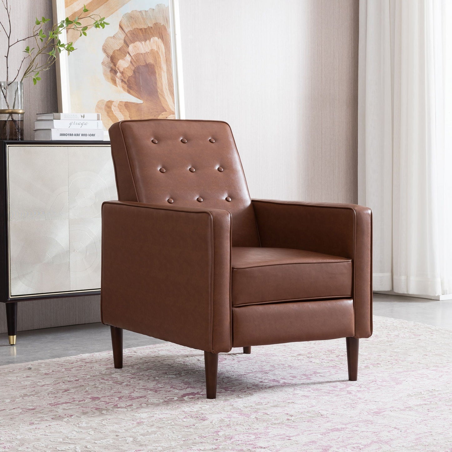 Mid-Century Modern Recliner With Button Tufted Waffle Stitch Noble House