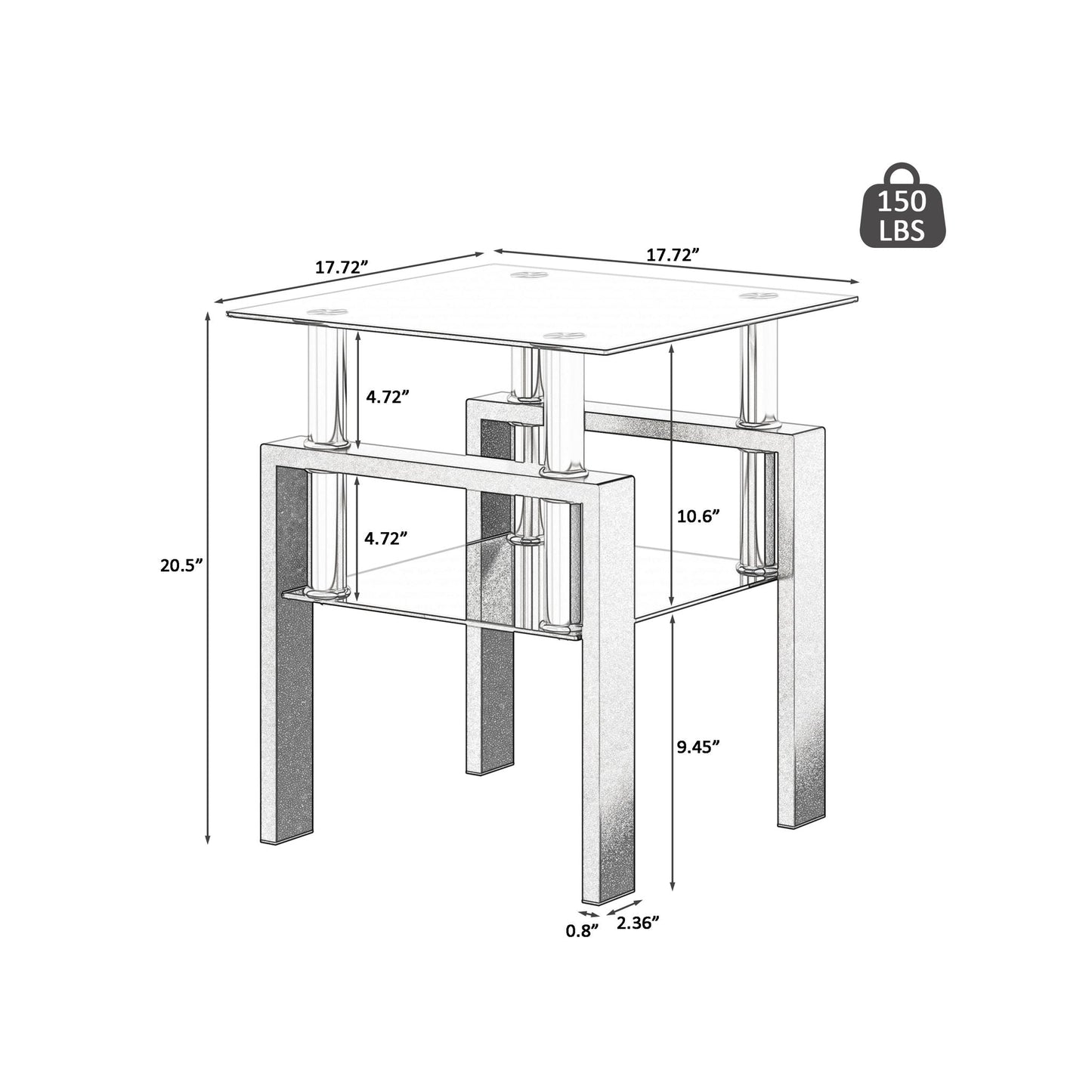 Modern Tempered Glass Tea Table, End Square Table For Living Room - Black Home Essentials