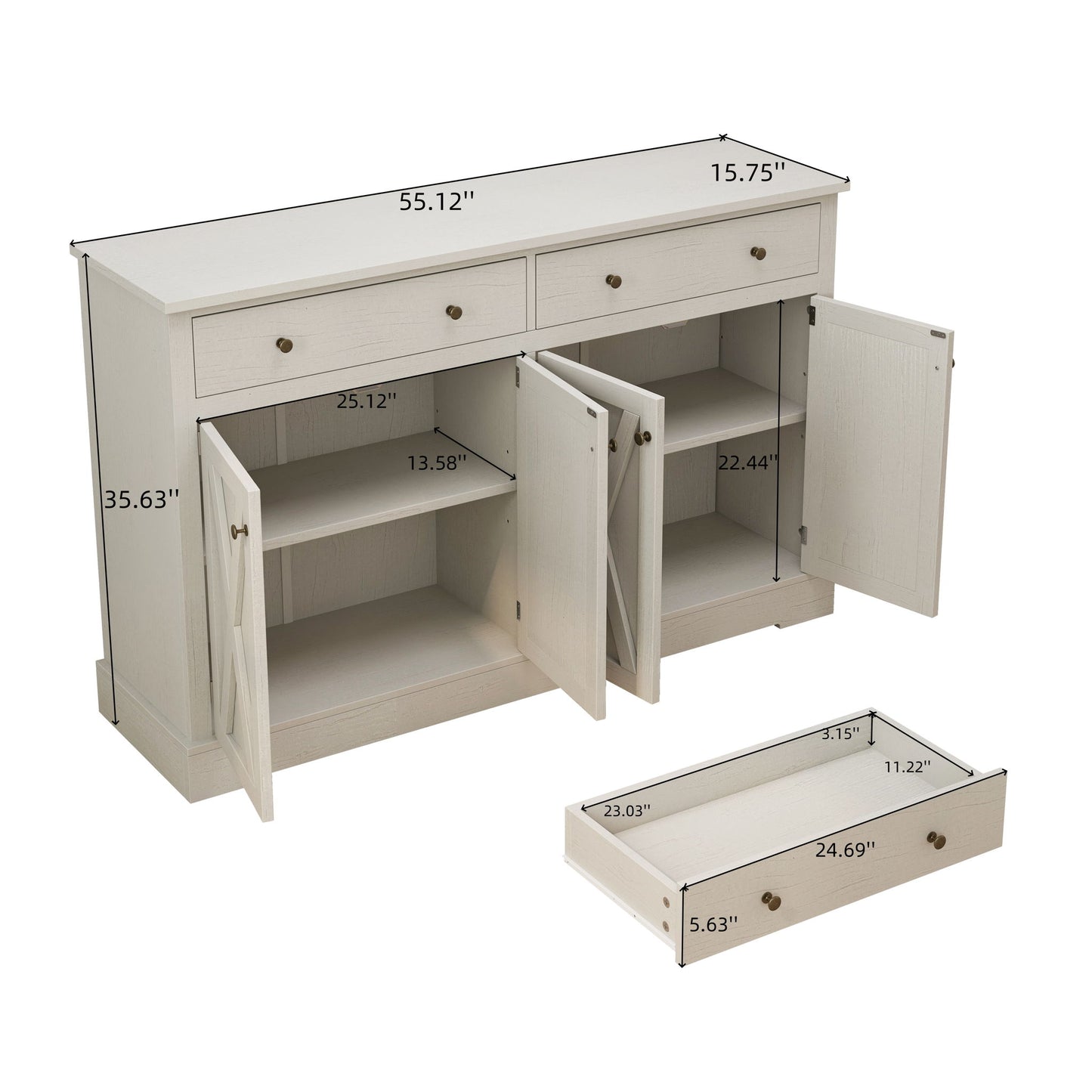 Vintage Sideboard With 2 Drawers And Four Doors For Living Room Home Essentials