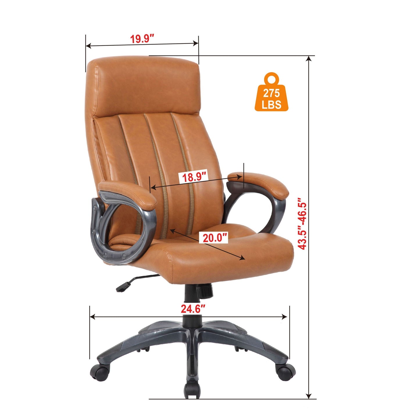 Executive Office Chair, Height Adjustable, Swivel With Padded Armrest & 5 Point Base - Antique Brown Home Essentials