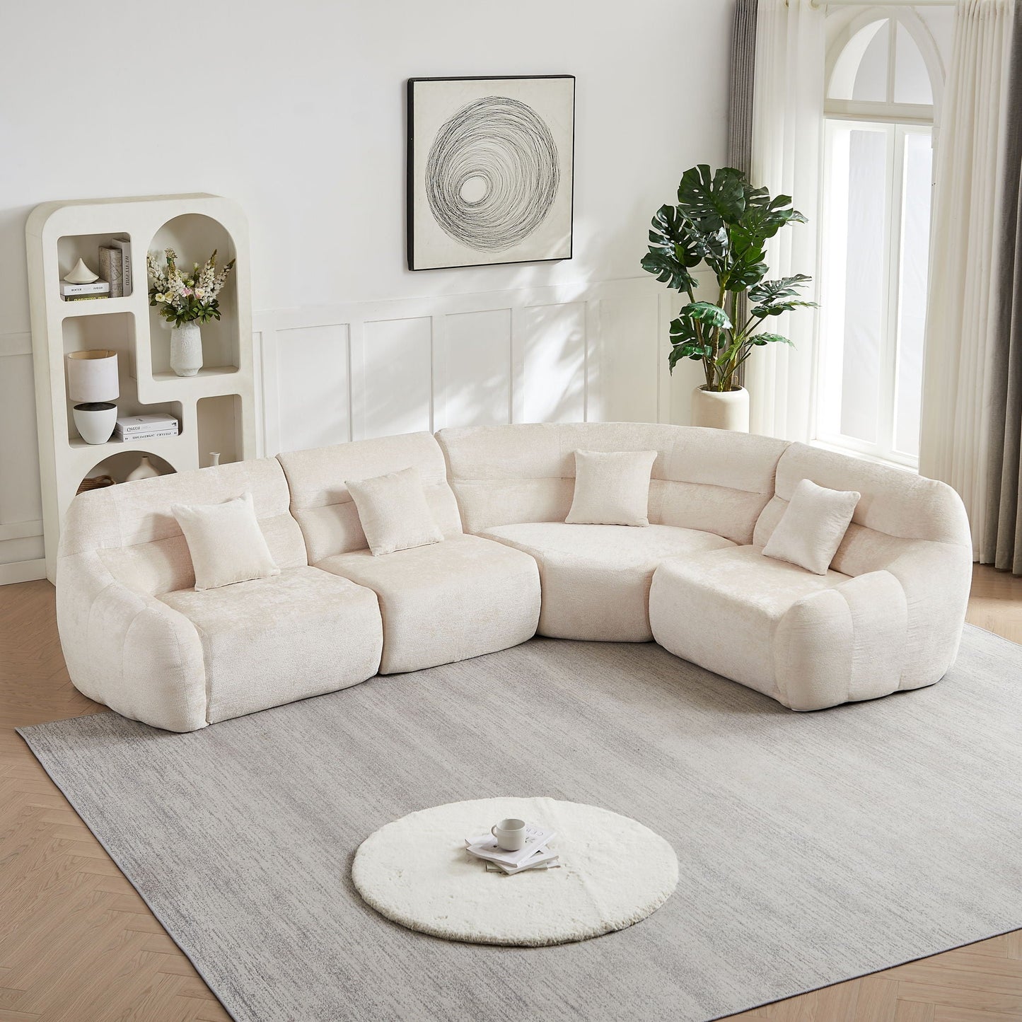 Luxury Curved Corner Sectional Sofa With 4 Pillows Home Essentials