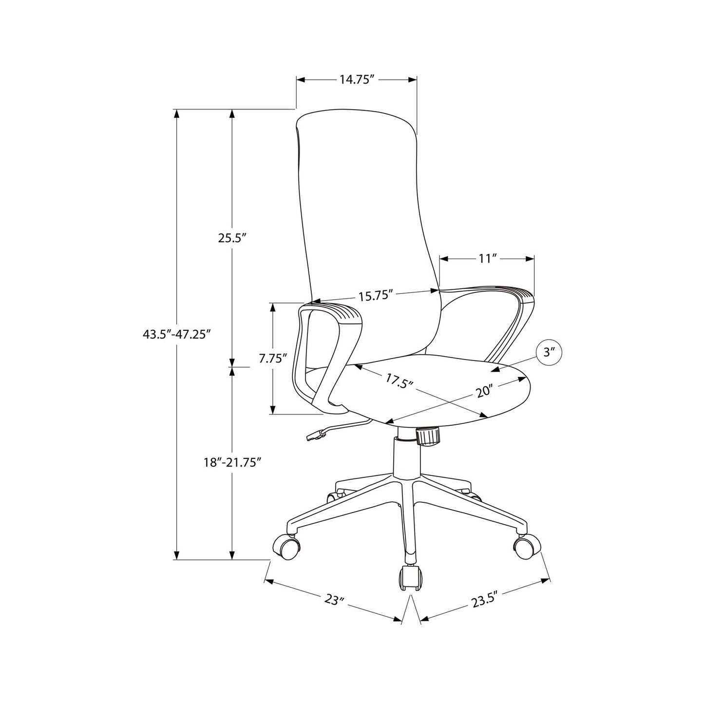 Office Chair With Adjustable Height, Armrests, Swivel - Black 8th Street