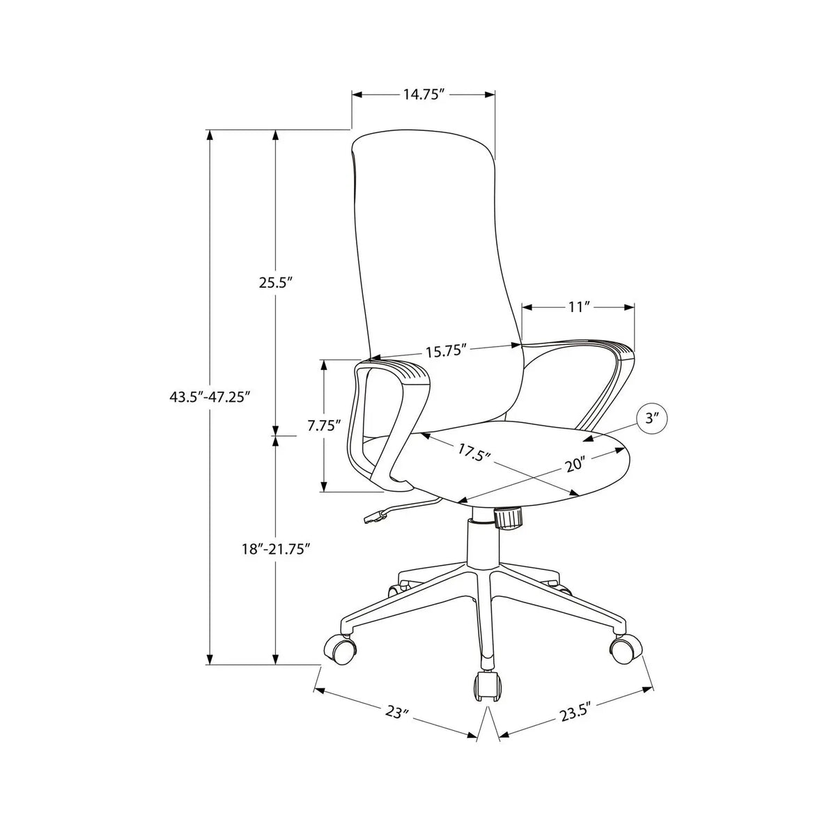 Office Chair With Adjustable Height, Armrests, Swivel - Black 8th Street