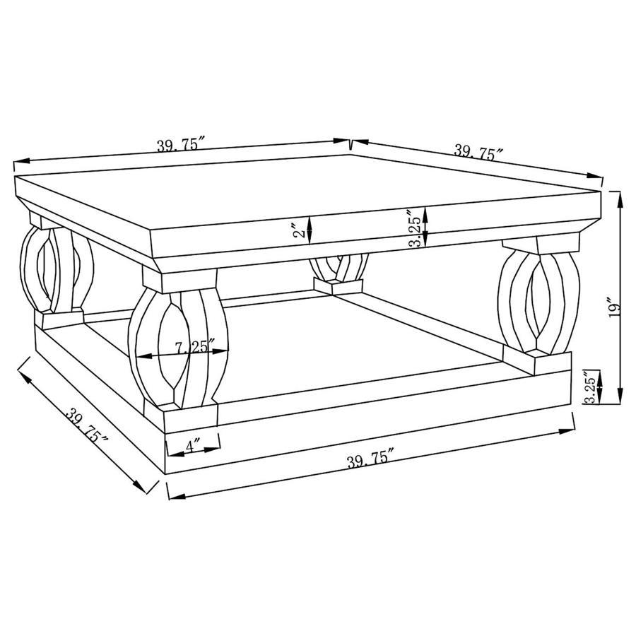 Amalia - Square Mirrored Acrylic Crystal Coffee Table - Silver CoasterElevations