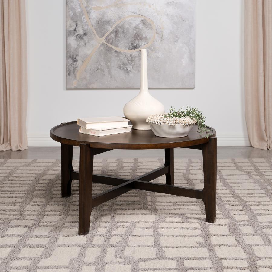 Cota - Round Solid Wood Coffee Table - Dark Brown Coaster Fine Furniture