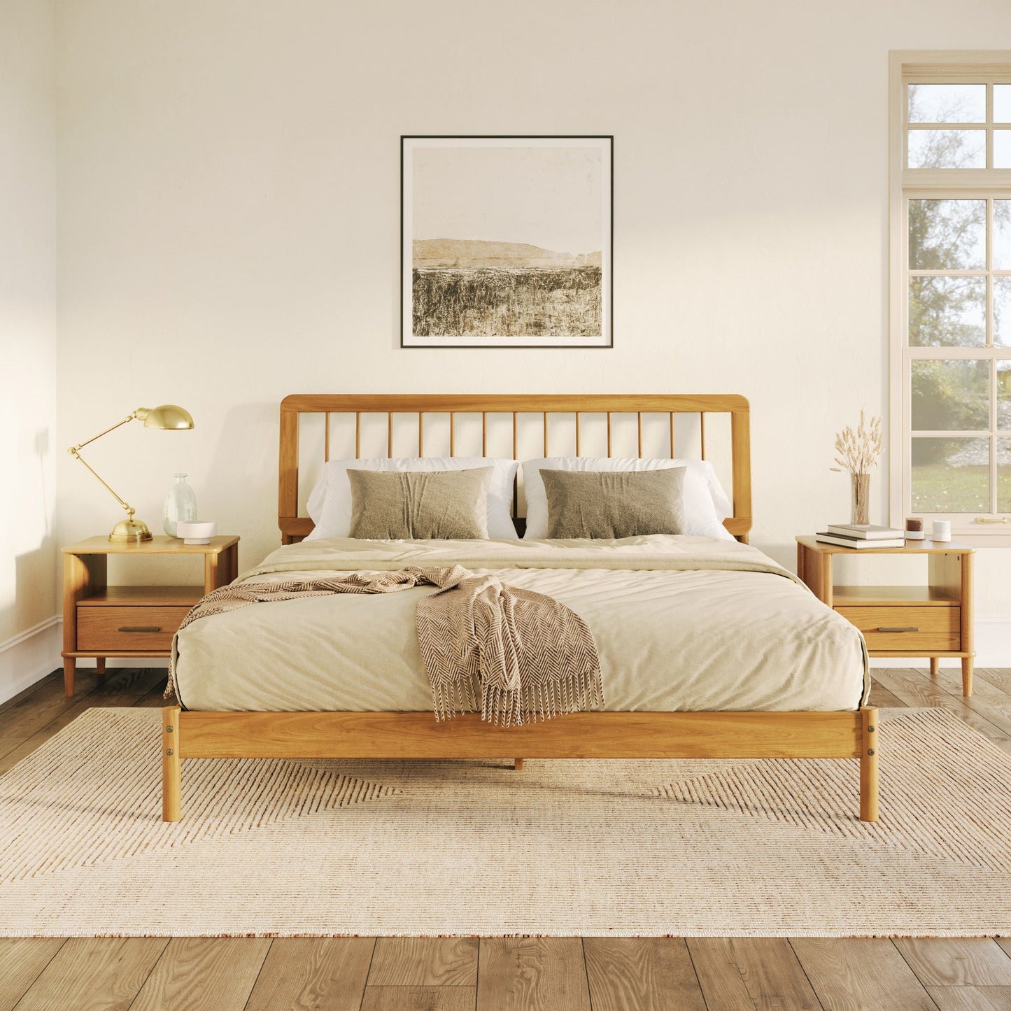 King Spindle Bed Mid Century Modern - Caramel Walker Edison