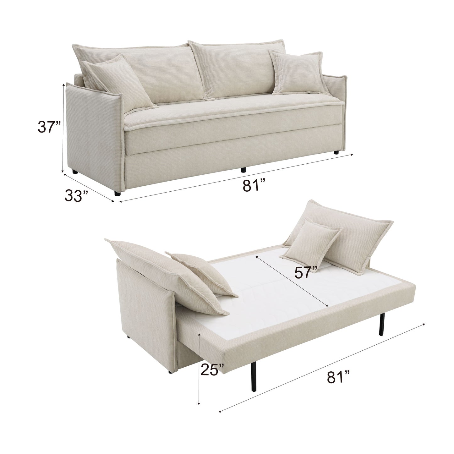 Elisea - Sleeper Sectional Sofa With 2 Toss Pillows - Beige Acme
