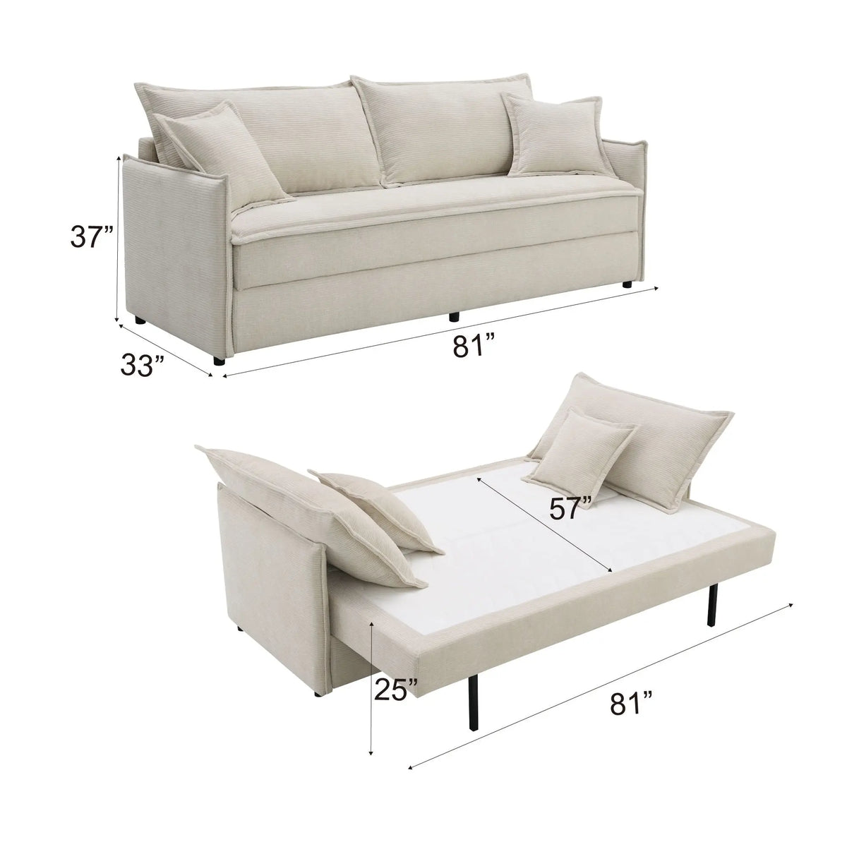 Elisea - Sleeper Sectional Sofa With 2 Toss Pillows - Beige Acme