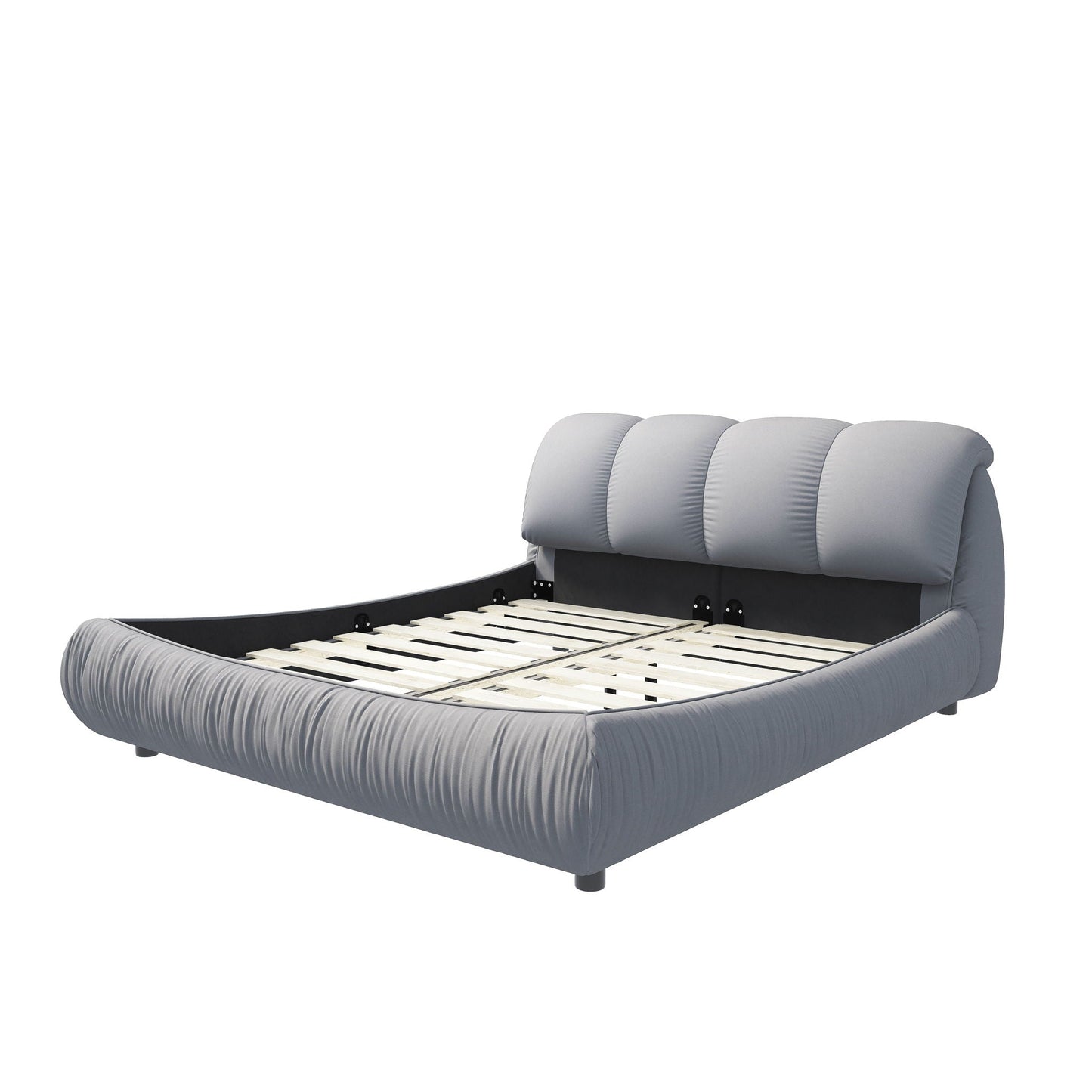 Luxury Upholstered Platform Bed With Oversized Padded Backrest And Solid Wood Frame Home Essentials