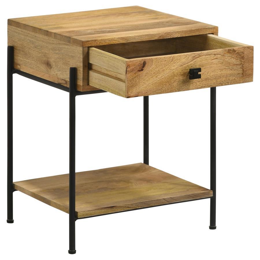 Declan - 1-Drawer Wood Accent Side Table - Natural Mango CoasterEssence