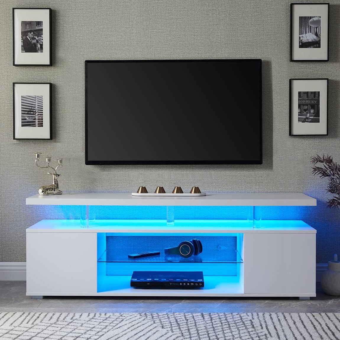 TV Stand LED Gaming Entertainment Center, Media Storage Console Table With Large Side Cabinet Home Essentials