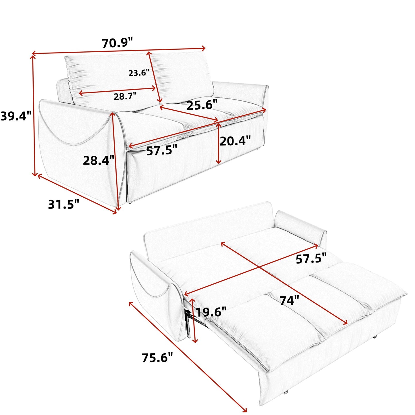 Pull Out Sofa Bed, 3 Seat Convertible Sleeper Sofa With 2 In 1 Pillow And Blanket Set Home Essentials