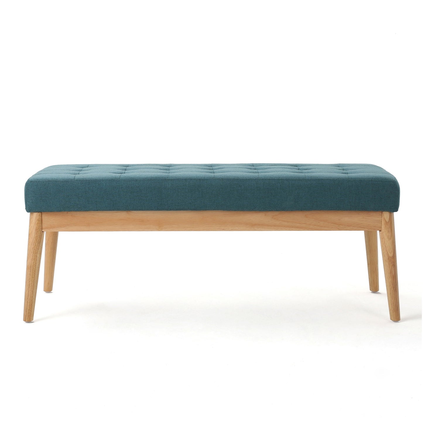 Vibratory - Button Tufted Upholstered Ottoman With Splayed Wooden Legs - Teal / Natural Noble House