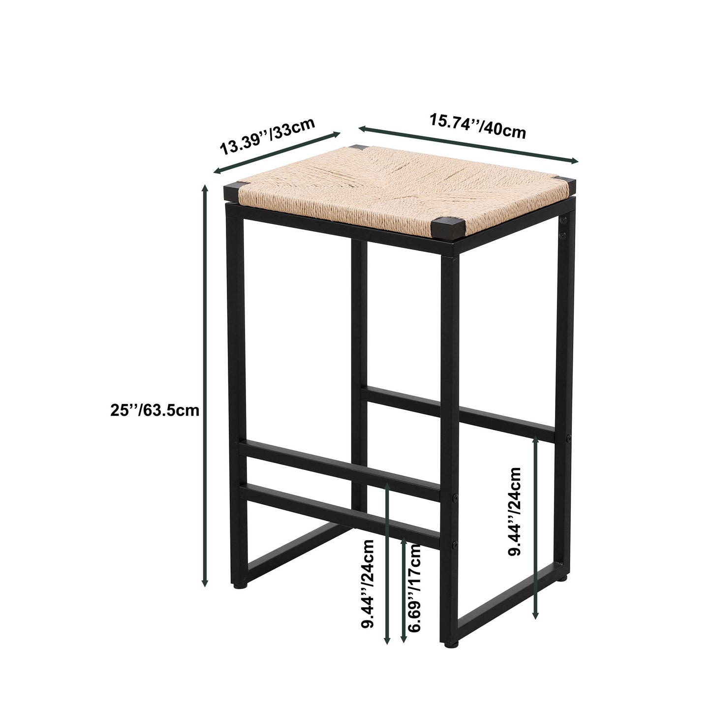 Boho Style Backless Bar Stools (Set of 2) With Paper Rope Woven Seat & Metal Frame For Kitchen Counter Home Essentials