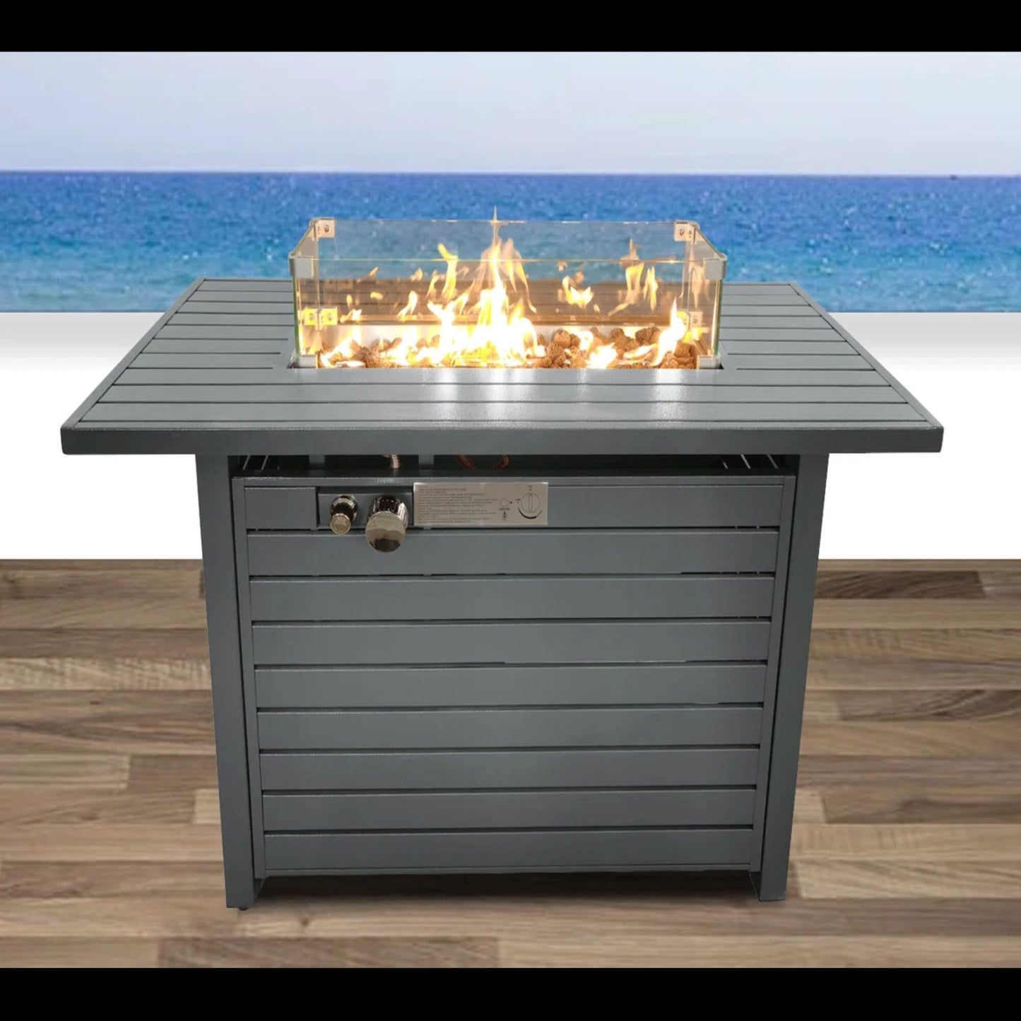 Propane Fire Pit Table With Lid - Gray LSI Patio Furniture