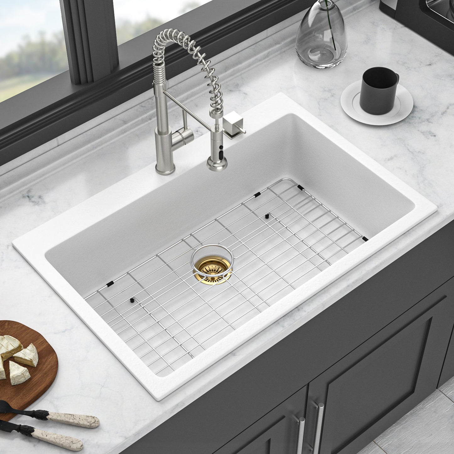Quartz Kitchen Sink, Granite Composite, Drop In Sink With Durable Design Daily Nest