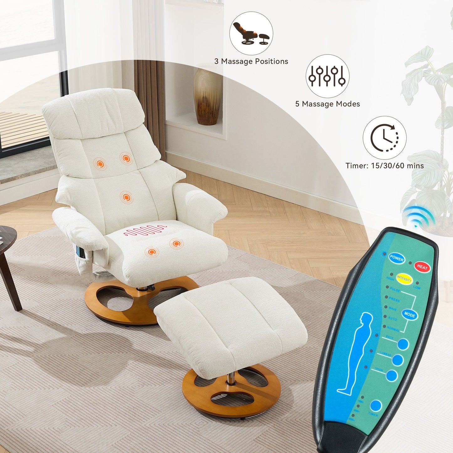 Ergonomic Recliner Chair With Ottoman, Modern 360° Swivel With Footstool Home Essentials