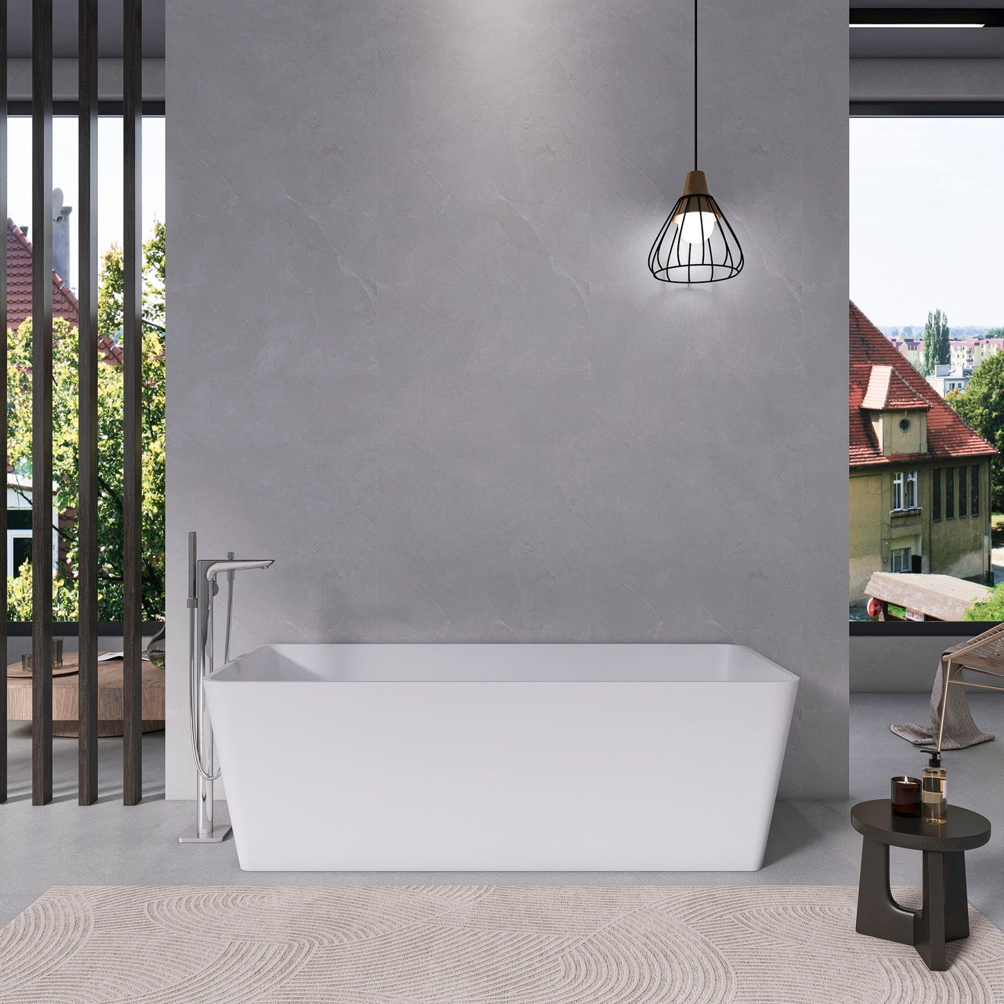 Freestandingn And Solid Surface, Soaking Bathtub For Bathroom - Matte White Daily Nest